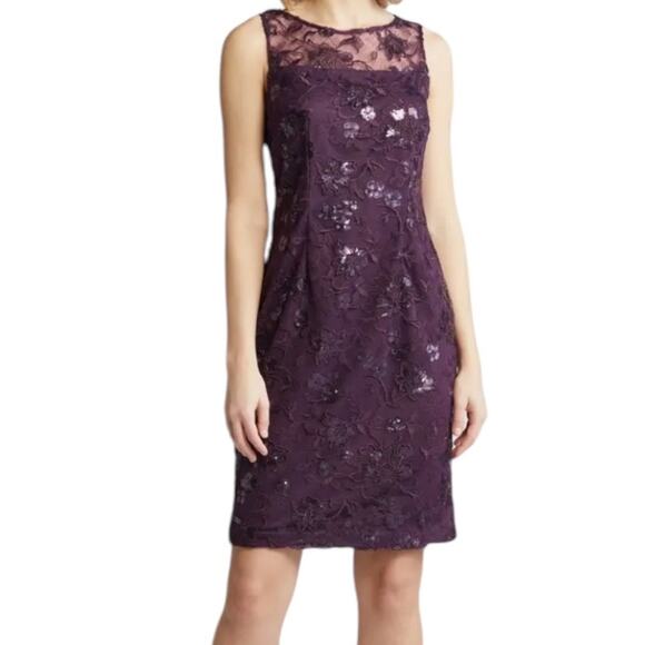 Alex Evenings Dress Sequin lace sheath purple size 16 - Picture 1 of 7
